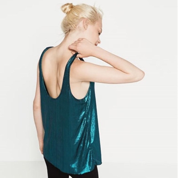 Zara Tops - Zara Metallic Blue Tank Top